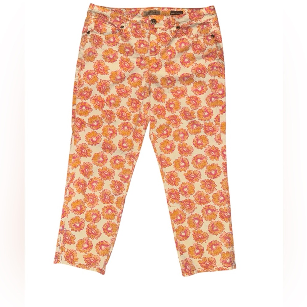 Nine West Collection VINTAGE AMERICA boho Pink Orange Floral Stretchy Jeans